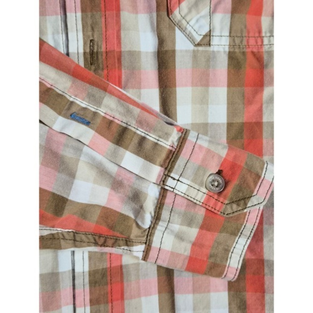 Life Khaki by Haggar Mens Plaid Button Down Shirt Medium Orange Tan Regular Fit - Picture 6 of 8